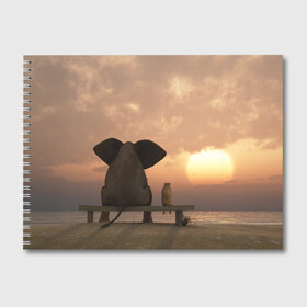 Альбом для рисования с принтом Слон с собакой на лавке закат в Кировске, 100% бумага
 | матовая бумага, плотность 200 мг. | 