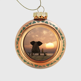 Стеклянный ёлочный шар с принтом Слон с собакой на лавке, закат в Кировске, Стекло | Диаметр: 80 мм | Тематика изображения на принте: 