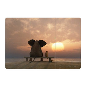 Магнитный плакат 3Х2 с принтом Слон с собакой на лавке, закат в Кировске, Полимерный материал с магнитным слоем | 6 деталей размером 9*9 см | 