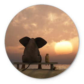 Коврик круглый с принтом Слон с собакой на лавке, закат в Кировске, резина и полиэстер | круглая форма, изображение наносится на всю лицевую часть | 