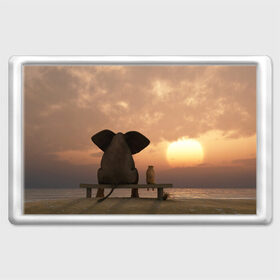 Магнит 45*70 с принтом Слон с собакой на лавке, закат в Кировске, Пластик | Размер: 78*52 мм; Размер печати: 70*45 | 
