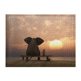 Обложка для студенческого билета с принтом Слон с собакой на лавке, закат в Кировске, натуральная кожа | Размер: 11*8 см; Печать на всей внешней стороне | Тематика изображения на принте: 