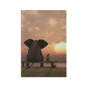 Обложка для паспорта матовая кожа с принтом Слон с собакой на лавке, закат в Кировске, натуральная матовая кожа | размер 19,3 х 13,7 см; прозрачные пластиковые крепления | Тематика изображения на принте: 