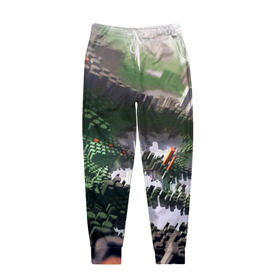 Мужские брюки 3D с принтом Объемный эквалайзер в Кировске, 100% полиэстер | манжеты по низу, эластичный пояс регулируется шнурком, по бокам два кармана без застежек, внутренняя часть кармана из мелкой сетки | 3д | графика | зеленый | объемный | оранжевый | эквалайзер