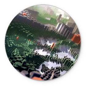 Коврик круглый с принтом Объемный эквалайзер в Кировске, резина и полиэстер | круглая форма, изображение наносится на всю лицевую часть | 3д | графика | зеленый | объемный | оранжевый | эквалайзер
