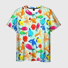 Мужская футболка 3D с принтом Рыбки в Кировске, 100% полиэфир | прямой крой, круглый вырез горловины, длина до линии бедер | 3d | вода | другие | животные | красивые | лето | море | океан | прикольные | природа | разноцветные | рыба | текстуры | цветные | яркие