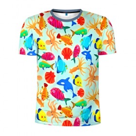Мужская футболка 3D спортивная с принтом Рыбки в Кировске, 100% полиэстер с улучшенными характеристиками | приталенный силуэт, круглая горловина, широкие плечи, сужается к линии бедра | 3d | вода | другие | животные | красивые | лето | море | океан | прикольные | природа | разноцветные | рыба | текстуры | цветные | яркие