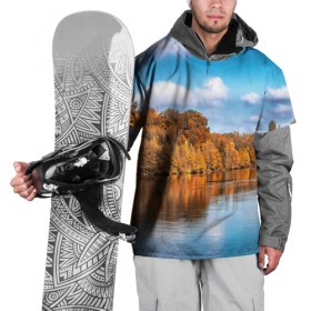 Накидка на куртку 3D с принтом Река в Кировске, 100% полиэстер |  | берег | вода | деревья | лес | небо | осень | природа | река