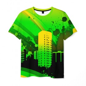 Мужская футболка 3D с принтом Город в красках в Кировске, 100% полиэфир | прямой крой, круглый вырез горловины, длина до линии бедер | 3d | город | другие | зеленый | картинка | красивые | краски | прикольные | пятна | радуга | свет | цветные | яркие