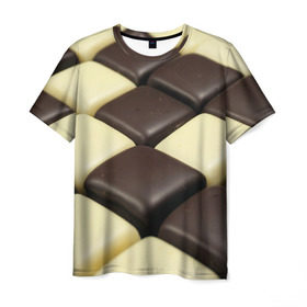 Мужская футболка 3D с принтом Шоколадные конфеты в Кировске, 100% полиэфир | прямой крой, круглый вырез горловины, длина до линии бедер | десерт | еда | конфеты | сладкое | структуры | шахматы | шоколад