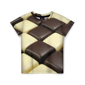 Детская футболка 3D с принтом Шоколадные конфеты в Кировске, 100% гипоаллергенный полиэфир | прямой крой, круглый вырез горловины, длина до линии бедер, чуть спущенное плечо, ткань немного тянется | Тематика изображения на принте: десерт | еда | конфеты | сладкое | структуры | шахматы | шоколад