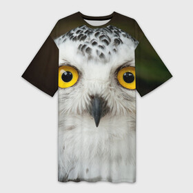 Платье-футболка 3D с принтом Белый филин в Кировске,  |  | глаза | клюв | когти | крылья | лес | летать | мудрая | мудрость | неясыть | ночная | ночь | охота | перья | полярная | почтовая | птица | серая | сова | совенок | сон | сыч | умная | филин | хищник