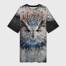 Платье-футболка 3D с принтом Сова в Кировске,  |  | глаза | клюв | когти | крылья | лес | летать | мудрая | мудрость | неясыть | ночная | ночь | охота | перья | полярная | почтовая | птица | серая | сова | совенок | сон | сыч | умная | филин | хищник