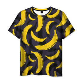 Мужская футболка 3D с принтом Бананы в Кировске, 100% полиэфир | прямой крой, круглый вырез горловины, длина до линии бедер | Тематика изображения на принте: bananas | food. vegan | fruit | yellow | бананы | веган | еда | желтый | фрукты