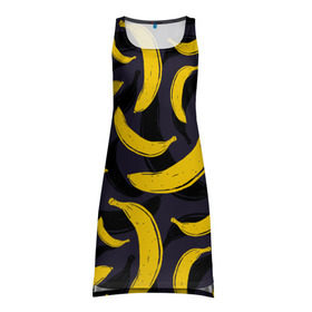 Платье-майка 3D с принтом Бананы в Кировске, 100% полиэстер | полуприлегающий силуэт, широкие бретели, круглый вырез горловины, удлиненный подол сзади. | bananas | food. vegan | fruit | yellow | бананы | веган | еда | желтый | фрукты