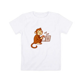 Детская футболка хлопок с принтом Codefest`17_6 в Кировске, 100% хлопок | круглый вырез горловины, полуприлегающий силуэт, длина до линии бедер | codefest | tap | админ | код | кодефест | кодфест | ноутбук | обезьяна | программирование | программист | тап