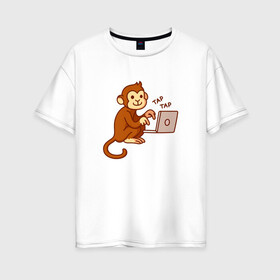 Женская футболка хлопок Oversize с принтом Codefest`17_6 в Кировске, 100% хлопок | свободный крой, круглый ворот, спущенный рукав, длина до линии бедер
 | codefest | tap | админ | код | кодефест | кодфест | ноутбук | обезьяна | программирование | программист | тап