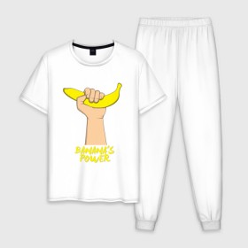 Мужская пижама хлопок с принтом Сила бананов в Кировске, 100% хлопок | брюки и футболка прямого кроя, без карманов, на брюках мягкая резинка на поясе и по низу штанин
 | banana | power | банан | банана | еда | пальма | сила