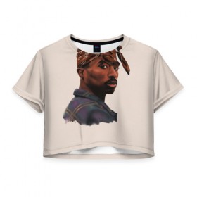 Женская футболка 3D укороченная с принтом Tupac в Кировске, 100% полиэстер | круглая горловина, длина футболки до линии талии, рукава с отворотами | 2pac | rap | shakur | tupac | рэп | тупак | шакур