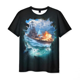 Мужская футболка 3D с принтом Корабль в Кировске, 100% полиэфир | прямой крой, круглый вырез горловины, длина до линии бедер | 9 мая | вмф | вмф россии | военно морской флот | день победы | корабль | море | россия