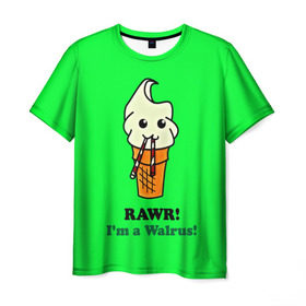 Мужская футболка 3D с принтом Смешное мороженко в Кировске, 100% полиэфир | прямой крой, круглый вырез горловины, длина до линии бедер | Тематика изображения на принте: минимализм | мороженко | я морж