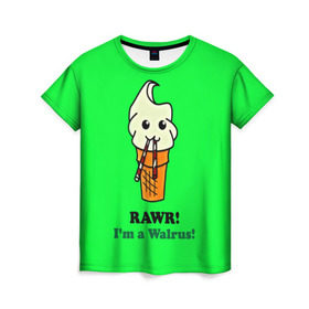Женская футболка 3D с принтом Смешное мороженко в Кировске, 100% полиэфир ( синтетическое хлопкоподобное полотно) | прямой крой, круглый вырез горловины, длина до линии бедер | минимализм | мороженко | я морж
