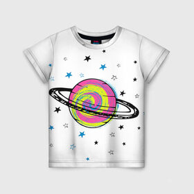 Детская футболка 3D с принтом Планета в Кировске, 100% гипоаллергенный полиэфир | прямой крой, круглый вырез горловины, длина до линии бедер, чуть спущенное плечо, ткань немного тянется | Тематика изображения на принте: звезда | звезды | космос | планета | планеты | ракета | ракеты