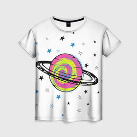 Женская футболка 3D с принтом Планета в Кировске, 100% полиэфир ( синтетическое хлопкоподобное полотно) | прямой крой, круглый вырез горловины, длина до линии бедер | звезда | звезды | космос | планета | планеты | ракета | ракеты