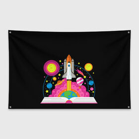 Флаг-баннер с принтом Космос в Кировске, 100% полиэстер | размер 67 х 109 см, плотность ткани — 95 г/м2; по краям флага есть четыре люверса для крепления | звезды | космос | планета | ракета