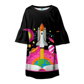 Детское платье 3D с принтом Космос в Кировске, 100% полиэстер | прямой силуэт, чуть расширенный к низу. Круглая горловина, на рукавах — воланы | звезды | космос | планета | ракета