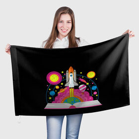 Флаг 3D с принтом Космос в Кировске, 100% полиэстер | плотность ткани — 95 г/м2, размер — 67 х 109 см. Принт наносится с одной стороны | Тематика изображения на принте: звезды | космос | планета | ракета