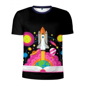 Мужская футболка 3D спортивная с принтом Космос в Кировске, 100% полиэстер с улучшенными характеристиками | приталенный силуэт, круглая горловина, широкие плечи, сужается к линии бедра | звезды | космос | планета | ракета
