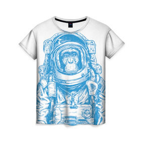 Женская футболка 3D с принтом Космомакака в Кировске, 100% полиэфир ( синтетическое хлопкоподобное полотно) | прямой крой, круглый вырез горловины, длина до линии бедер | день космонавтики | звезда | звезды | космонавт | космонавты | космос | планета | планеты | ракета | ракеты