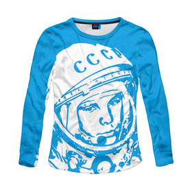 Женский лонгслив 3D с принтом Гагарин 1 в Кировске, 100% полиэстер | длинные рукава, круглый вырез горловины, полуприлегающий силуэт | гагарин | день космонавтики | звезды | космос