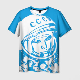 Мужская футболка 3D с принтом Гагарин 1 в Кировске, 100% полиэфир | прямой крой, круглый вырез горловины, длина до линии бедер | гагарин | день космонавтики | звезды | космос