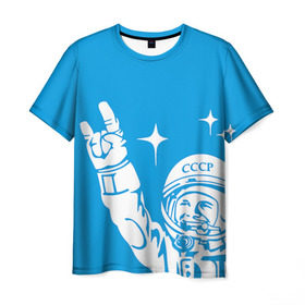 Мужская футболка 3D с принтом Гагарин 2 в Кировске, 100% полиэфир | прямой крой, круглый вырез горловины, длина до линии бедер | Тематика изображения на принте: гагарин | день космонавтики | звезды | космос