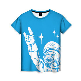 Женская футболка 3D с принтом Гагарин 2 в Кировске, 100% полиэфир ( синтетическое хлопкоподобное полотно) | прямой крой, круглый вырез горловины, длина до линии бедер | гагарин | день космонавтики | звезды | космос