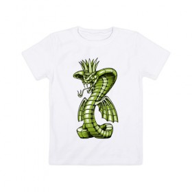 Детская футболка хлопок с принтом Королевская кобра в Кировске, 100% хлопок | круглый вырез горловины, полуприлегающий силуэт, длина до линии бедер | дракон | змея | кобра | корона | монстр
