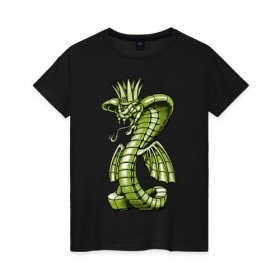 Женская футболка хлопок с принтом Королевская кобра в Кировске, 100% хлопок | прямой крой, круглый вырез горловины, длина до линии бедер, слегка спущенное плечо | дракон | змея | кобра | корона | монстр