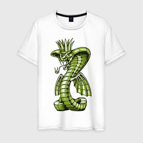 Мужская футболка хлопок с принтом Королевская кобра в Кировске, 100% хлопок | прямой крой, круглый вырез горловины, длина до линии бедер, слегка спущенное плечо. | дракон | змея | кобра | корона | монстр