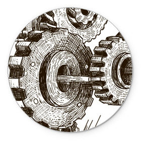 Коврик круглый с принтом Leonardo Da Vinci в Кировске, резина и полиэстер | круглая форма, изображение наносится на всю лицевую часть | винчи | да | изобретение | леонардо | шестеренки