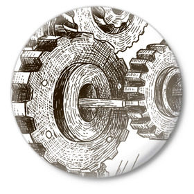 Значок с принтом Leonardo Da Vinci в Кировске,  металл | круглая форма, металлическая застежка в виде булавки | Тематика изображения на принте: винчи | да | изобретение | леонардо | шестеренки