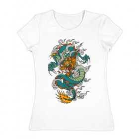 Женская футболка хлопок с принтом Дракон в Кировске, 100% хлопок | прямой крой, круглый вырез горловины, длина до линии бедер, слегка спущенное плечо | дракон | китай | монстр | фен | шуй