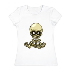 Женская футболка хлопок с принтом Медитация в Кировске, 100% хлопок | прямой крой, круглый вырез горловины, длина до линии бедер, слегка спущенное плечо | йога | медитация | скелет | череп