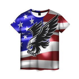 Женская футболка 3D с принтом Флаг США с орлом в Кировске, 100% полиэфир ( синтетическое хлопкоподобное полотно) | прямой крой, круглый вырез горловины, длина до линии бедер | usa | америка | белоголовый | герб | государство | доллар | дядя сэм | звездно полосатый флаг | лысый | нато | оон | орел | птица | свобода | символ | соединённые штаты америки | страна | сша | штат