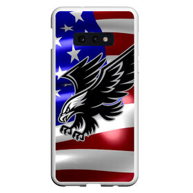 Чехол для Samsung S10E с принтом Флаг США с орлом в Кировске, Силикон | Область печати: задняя сторона чехла, без боковых панелей | usa | америка | белоголовый | герб | государство | доллар | дядя сэм | звездно полосатый флаг | лысый | нато | оон | орел | птица | свобода | символ | соединённые штаты америки | страна | сша | штат