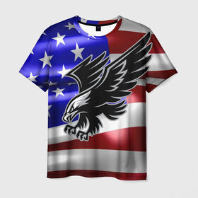 Мужская футболка 3D с принтом Флаг США с орлом в Кировске, 100% полиэфир | прямой крой, круглый вырез горловины, длина до линии бедер | usa | америка | белоголовый | герб | государство | доллар | дядя сэм | звездно полосатый флаг | лысый | нато | оон | орел | птица | свобода | символ | соединённые штаты америки | страна | сша | штат
