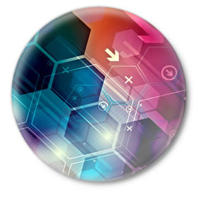 Значок с принтом Hi-tech в Кировске,  металл | круглая форма, металлическая застежка в виде булавки | Тематика изображения на принте: html | коды | нано | программный код | синий | хайтек