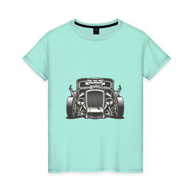 Женская футболка хлопок с принтом Hot Rod в Кировске, 100% хлопок | прямой крой, круглый вырез горловины, длина до линии бедер, слегка спущенное плечо | авто | автомобиль | классика | машина | огонь | пламя | ретро | род | суперкар | хот