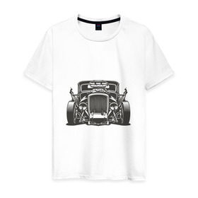 Мужская футболка хлопок с принтом Hot Rod в Кировске, 100% хлопок | прямой крой, круглый вырез горловины, длина до линии бедер, слегка спущенное плечо. | авто | автомобиль | классика | машина | огонь | пламя | ретро | род | суперкар | хот